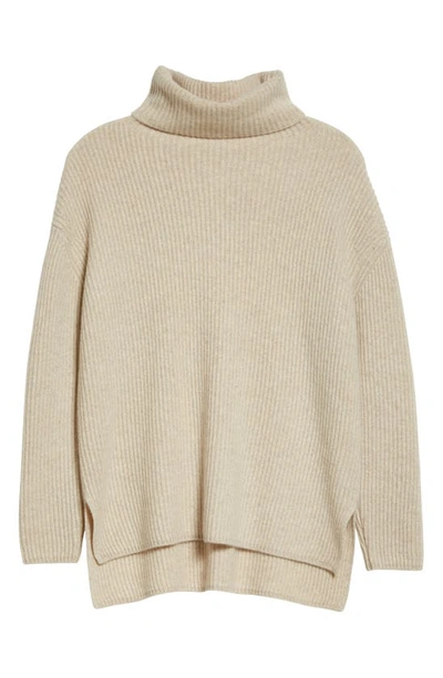 Shop Nordstrom Signature Funnel Neck Cashmere Tunic Sweater In Beige Marl