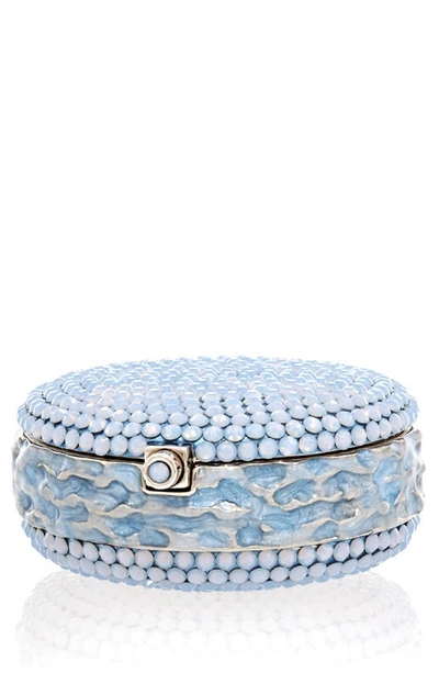 Shop Judith Leiber Macaron Crystal Pillbox In Silver Light Sapphire Opal