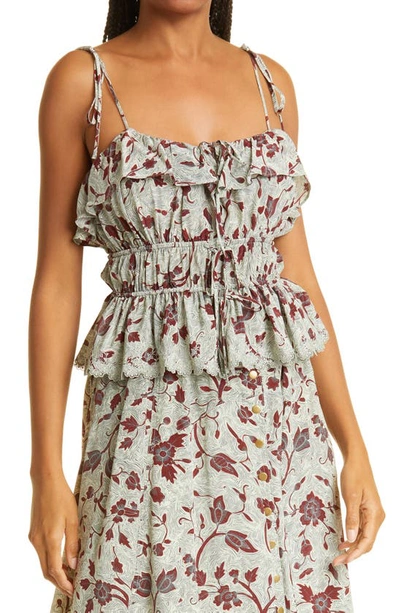 Shop Ulla Johnson Luella Tie Shoulder Ruffle Silk Camisole In Gardenia