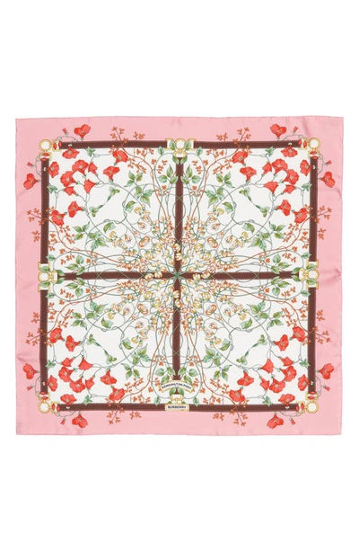 Shop Burberry Ken Floral Print Silk Scarf In Pale Candy Pink