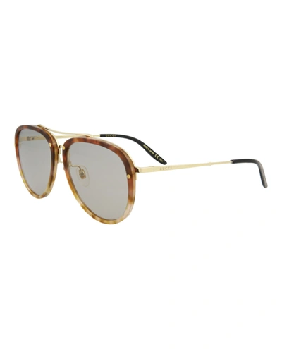 Shop Gucci Aviator-style Acetate Sunglasses In Brown