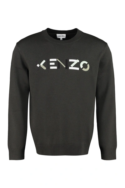 Shop Kenzo Logo Embroidered Knit Jumper In Grey