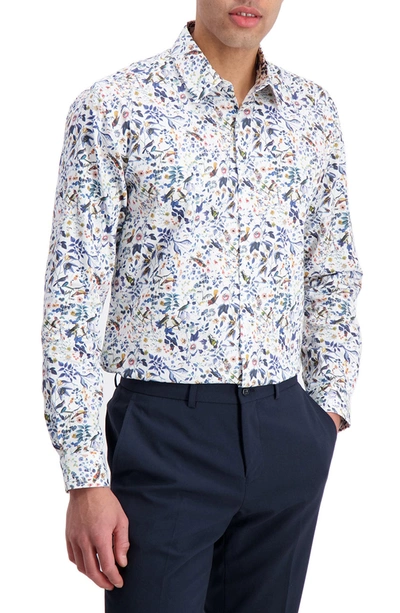 Shop Lindbergh Floral Print Modern Fit Shirt In Blue