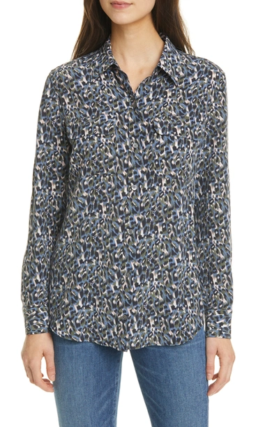 Shop Equipment Slim Signature Patterned Long Sleeve Shirt In Coront Bleu Mlt