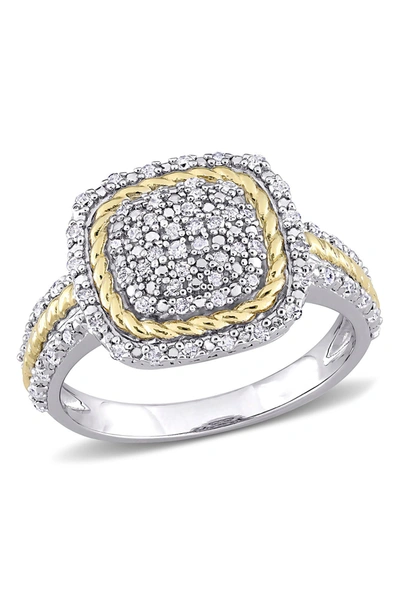 Delmar Sterling Silver & Gold Plated Rope Pavé Diamond Ring In Gold