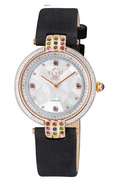 Shop Gevril Matera Gemstone Diamond Suede Strap Watch, 35mm In Black