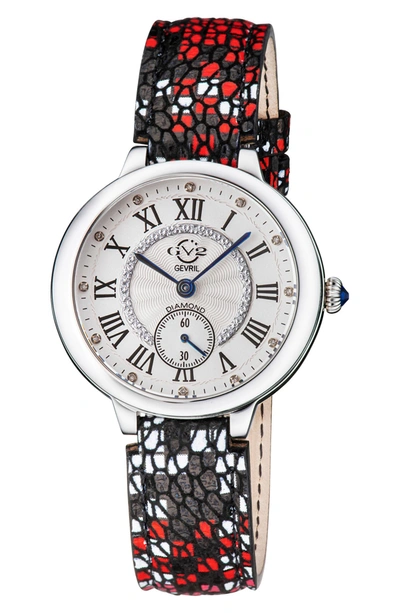 Shop Gevril Rome Diamond Swiss Quartz Embossed Leather Strap Watch, 36mm In Multi Color Pattern