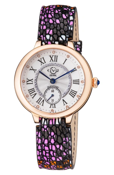 Shop Gevril Rome Diamond Swiss Quartz Embossed Leather Strap Watch, 36mm In Multi Color Pattern