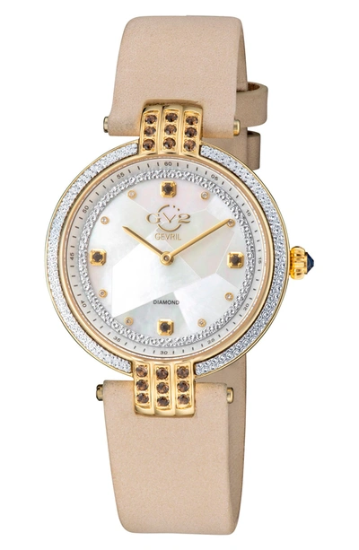 Shop Gevril Matera Gemstone Diamond Suede Strap Watch, 35 Mm In Beige