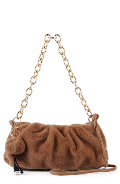 Shop Most Wanted Usa Faux Fur Chain Strap Cloud Bag In Tan