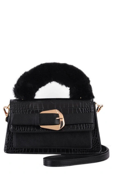 Shop Most Wanted Usa Buckle Faux Fur Handle Pu Tote Bag In Black