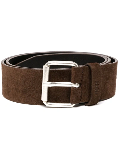 Shop Hugo Boss Embossed-logo Suede Belt In Braun