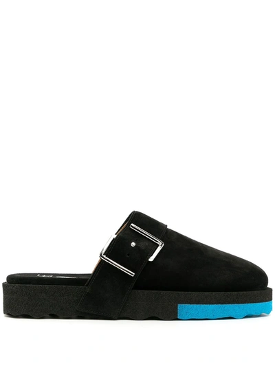 Off-white Comfort Leather Buckle Slippers In Schwarz