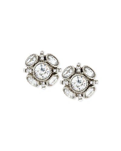 Shop Oscar De La Renta Classic Crystal Button Earrings In Crystal/silver