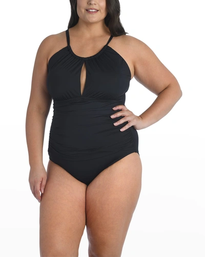 Shop La Blanca Plus Size Island Goddess High-neck One-piece Swimsuit In Black