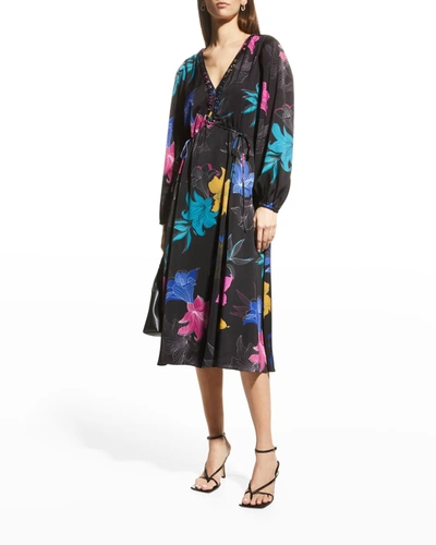 Shop Kobi Halperin Alexi Floral Midi Dress In Black Mult