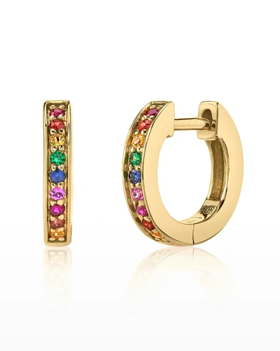 Shop Sydney Evan 14k Gold Rainbow Sapphire Huggie Hoop Earrings In Multi