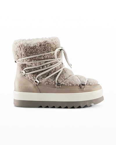 Shop Cougar Verity Leather Shearling Winter Booties In Mushroom