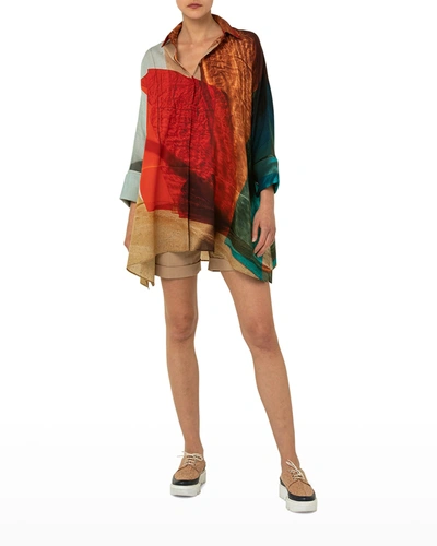 Shop Akris Abstract-print Wool Mousseline Tunic Top In Multicolor