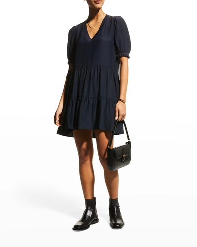 Shop Cinq À Sept Emalina Tiered Babydoll Dress In Navy