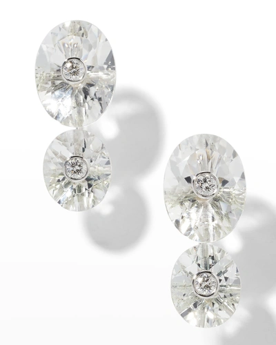 Shop Prince Dimitri Jewelry 18k White Gold Oval Rock Crystal Quartz And Round Diamond Earrings