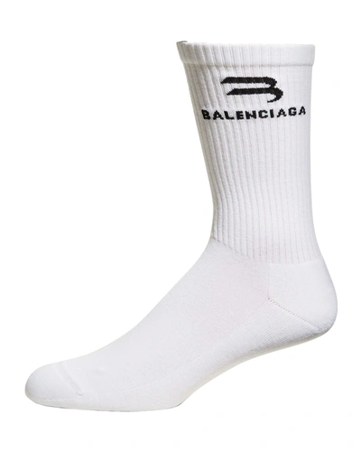 Shop Balenciaga Men's Glow-in-the-dark Logo Socks In Whiteblack