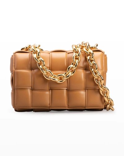 Shop Bottega Veneta Chain Cassette Padded Intrecciato Crossbody Bag In Caramel