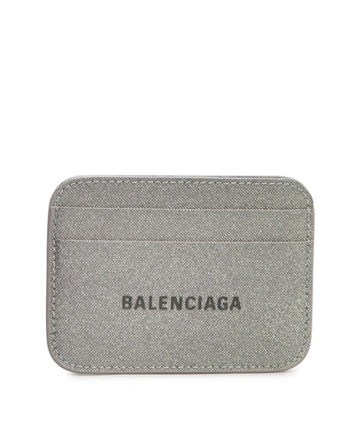 Shop Balenciaga Metallic Logo Faux-leather Card Holder In 1501 Grey