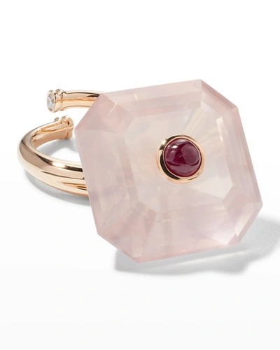 Shop Prince Dimitri Jewelry 18k Rose Quartz Ring With Ruby And Diamonds