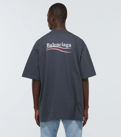 Shop Balenciaga Political Campaign Cotton T-shirt In Dark Grey/white
