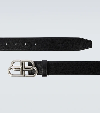 Shop Balenciaga Bb Large Leather Belt In Black