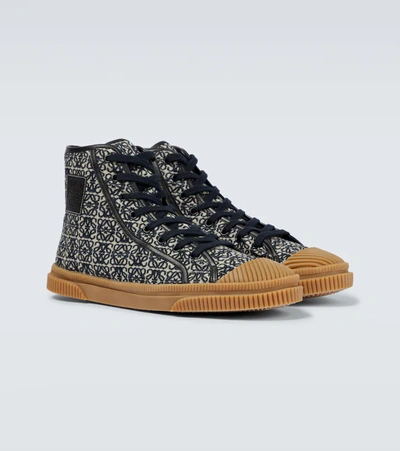 Shop Loewe Anagram High-top Sneakers In Navy/black