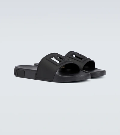 Shop Dolce & Gabbana Rubber Logo Slides In Black