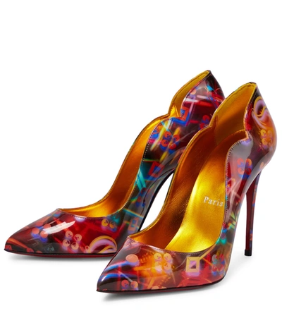 Shop Christian Louboutin Hot Chick 100 Printed Leather Pumps In Multi/lin Yellow