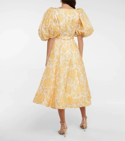 Shop Zimmermann Postcard Linen And Silk Midi Dress In Yellow Tonal Floral