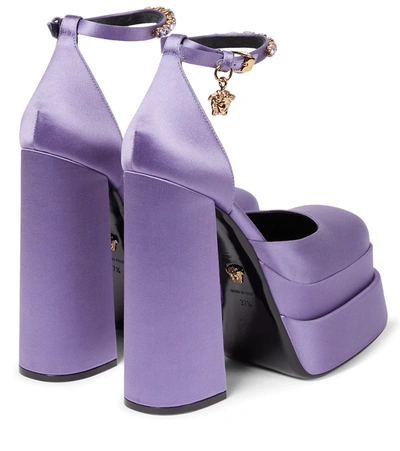 Versace Medusa Aevitas Embellished Satin Platform Sandals In Orchid-oro