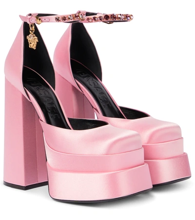 Shop Versace Medusa Aevitas Satin Platform Pumps In Candy-oro