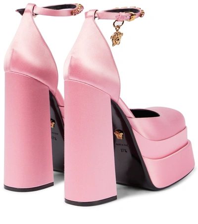 Versace 155mm La Medusa Platform Satin Mary Janes In Candy-oro
