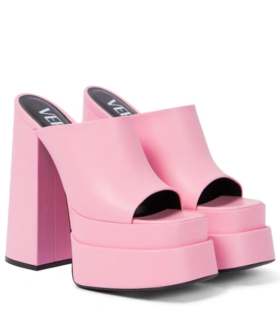 Shop Versace Leather Peep-toe Platform Sandals In Candy-oro