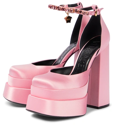 Versace 155mm La Medusa Platform Satin Mary Janes In Candy-oro