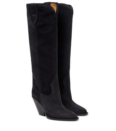 Shop Isabel Marant Lomero Suede Knee-high Boots In Black Midnight