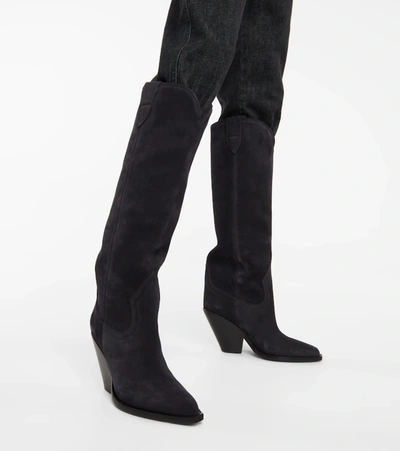 Shop Isabel Marant Lomero Suede Knee-high Boots In Black Midnight