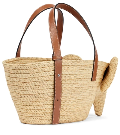 Shop Loewe Elephant Small Raffia And Leather Tote In Natural/tan