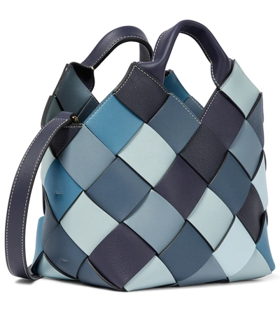 Shop Loewe Surplus Small Woven Leather Tote In Steel Blue/crystal Blue