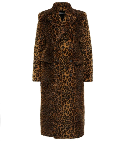 Shop Balenciaga Leopard-print Faux Fur Coat In Beige/brown