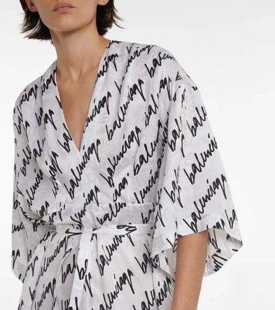 Shop Balenciaga New Scribble Jacquard Silk Midi Dress In White/black