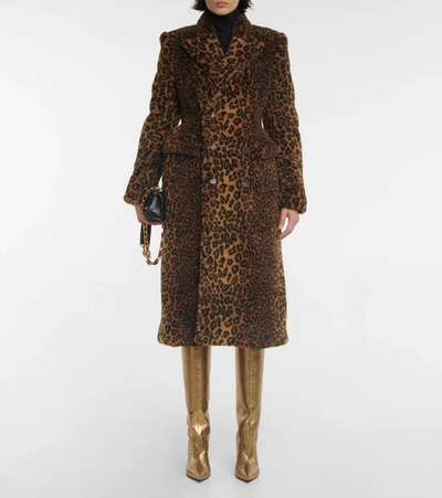 Shop Balenciaga Leopard-print Faux Fur Coat In Beige/brown