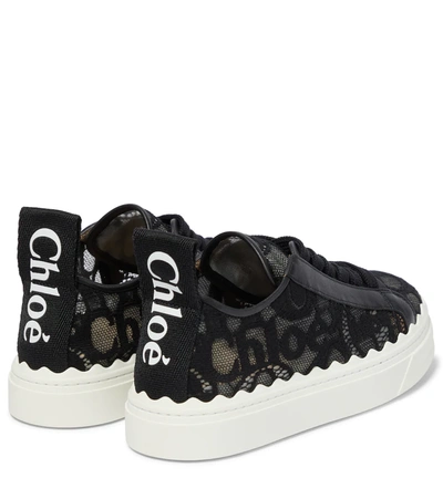 Chloé Lauren Scalloped Logo-detailed Lace And Leather Sneakers In Black
