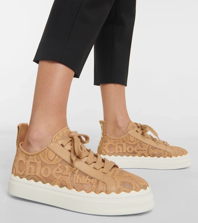 Shop Chloé Lauren Lace Sneakers In Biscotti Beige