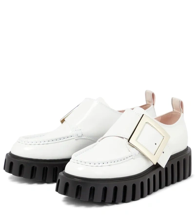 Shop Roger Vivier Viv' Go-thick Patent Leather Platform Loafers In Bianco